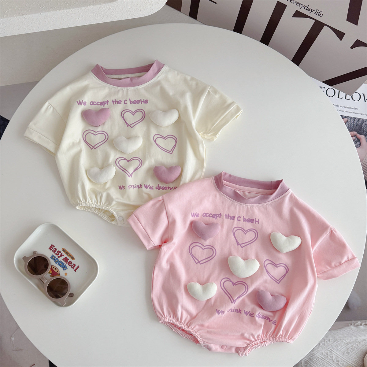 Baby Clothing Korea - 단색 3D 하트 프린트 삼각형형 여아용